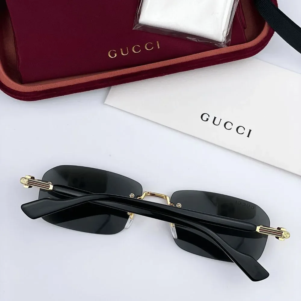 NEW Gucci GG1221S 001 Gold Black Grey Square Men Sunglasses